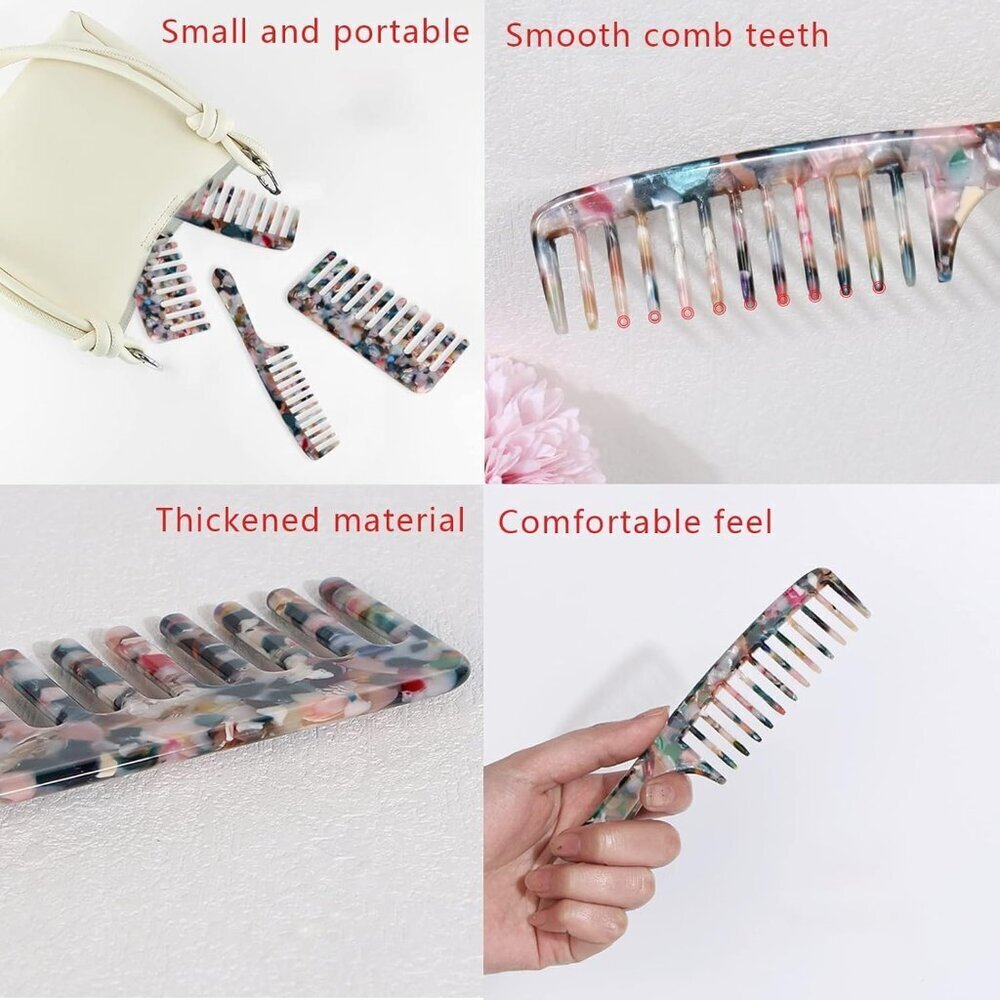 Wide Tooth Comb Tortoise Cellulose Acetate Detangler for Wet and Curly Hair - Picture 6 of 7